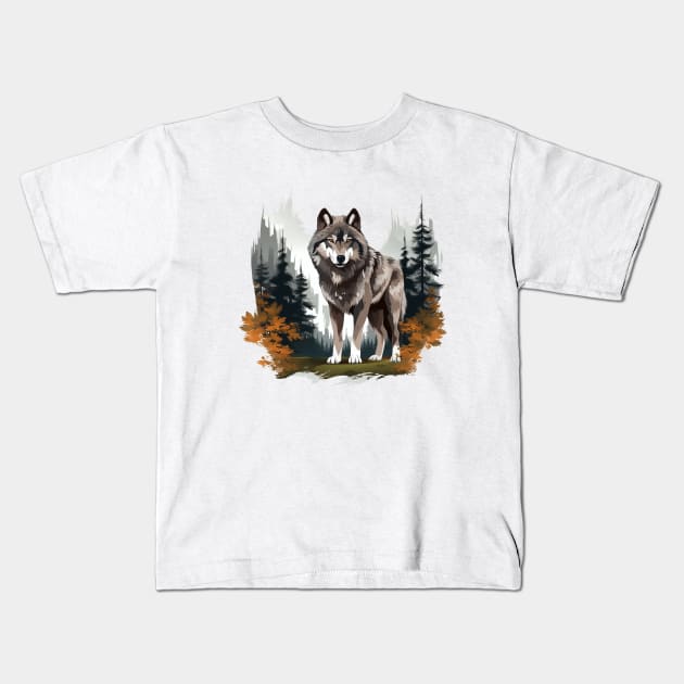 Watercolor Wolf Kids T-Shirt by zooleisurelife
